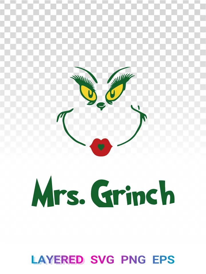 Mrs Grinch SVG PNG, Christmas Grinch Face, Cricut Clipart