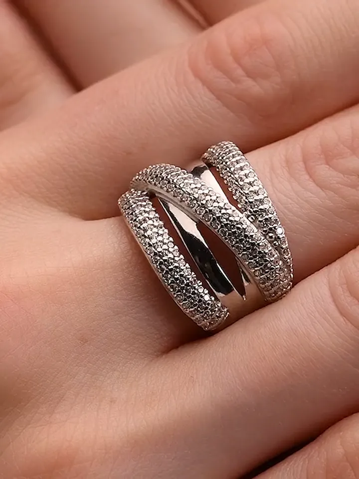 Silver ring for women 925 assay value with cubic zirconia stones, silver