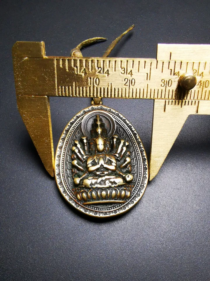 Gandhanra Antique Tibetan Buddhist Protective Pendant,Double Sided Avalokitesvara Amulet,Padmapani,Kuanyin Pendant,Made of Brass