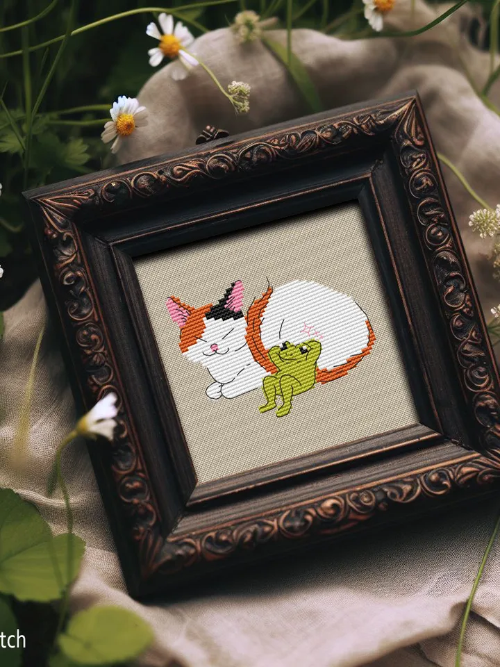 Motty Traveler Frog and cat Beady cross stitch pattern