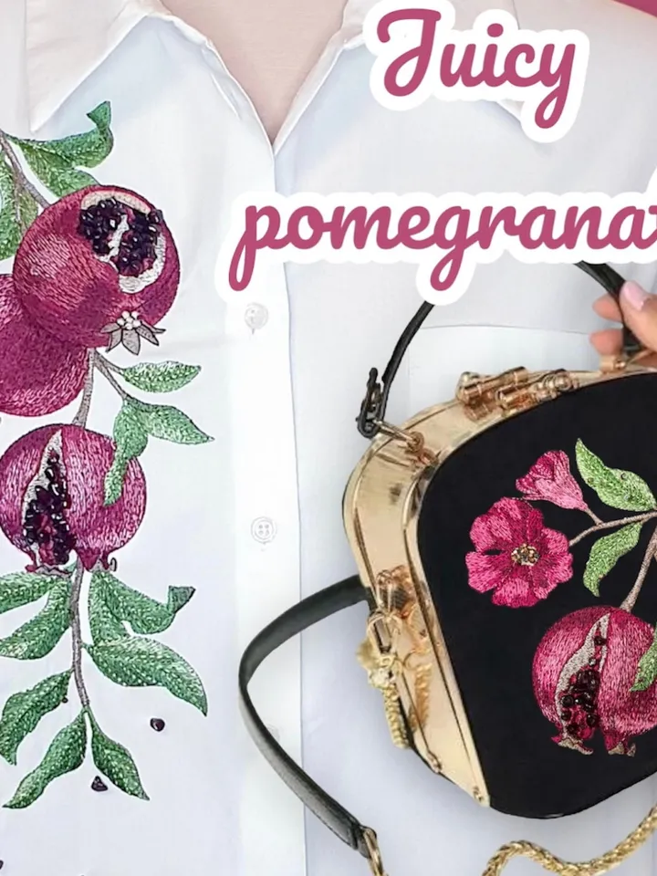 Set of Machine Embroidery Designs in Artistic Surface Technique Juicy Pomegranate machine embroidery pattern digital embroidery