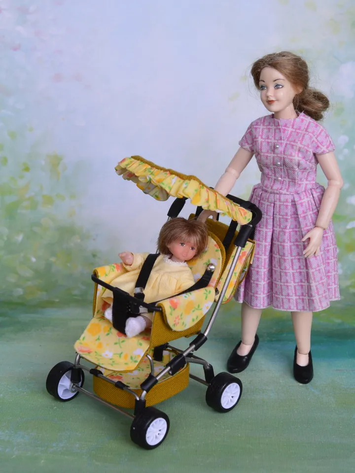 Miniature Baby Stroller 12th scale, Miniature for dollhouse