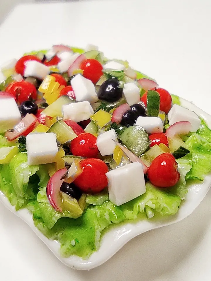 Realistic greek salad - realistic salad - doll food - 1 12 scale - miniature - dollhouse miniature - mini food