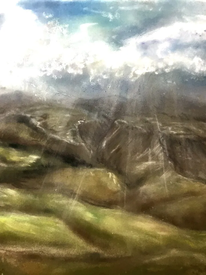 Landscape original pastel painting.Mountains painting.Hand made painting on pastelmat.
