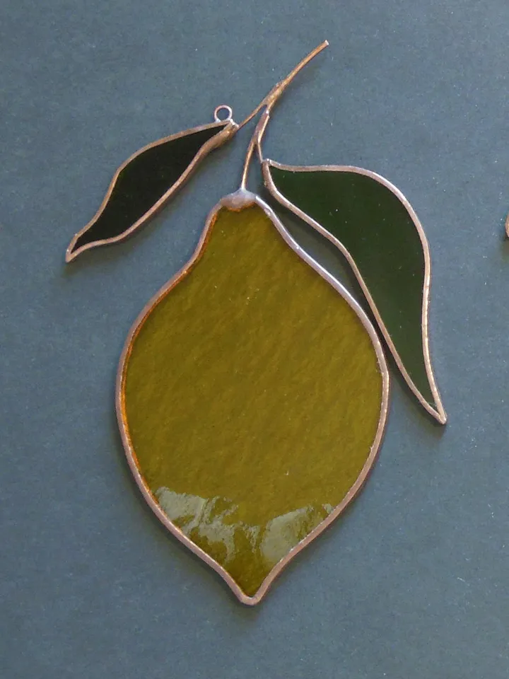 Lemon stained glass window hanging Suncatcher (texture RR) Fruit Kitchen Decor