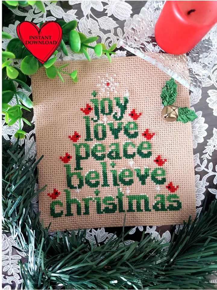 Christmas lettering cross stitch pattern New Year greeting embroidery pdf