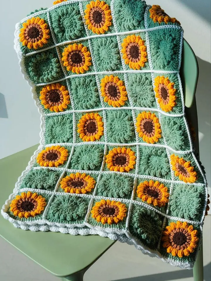 Sunflower blanket crochet granny squares blanket baby children crochet pattern easy crochet flower blanket pattern pdf