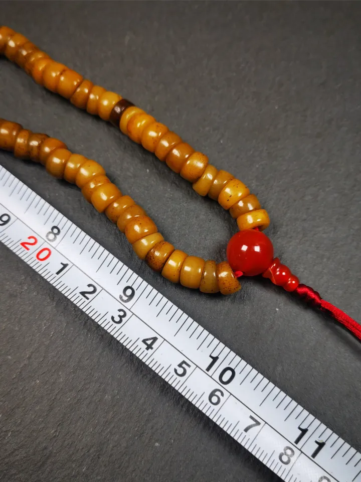 Gandhanra Old Tibetan 108 Yak Bone Mala,Bevel Cut Prayer Beads Necklace,Rosary Beads for Meditation,Diameter 0.32", Circumference 20"