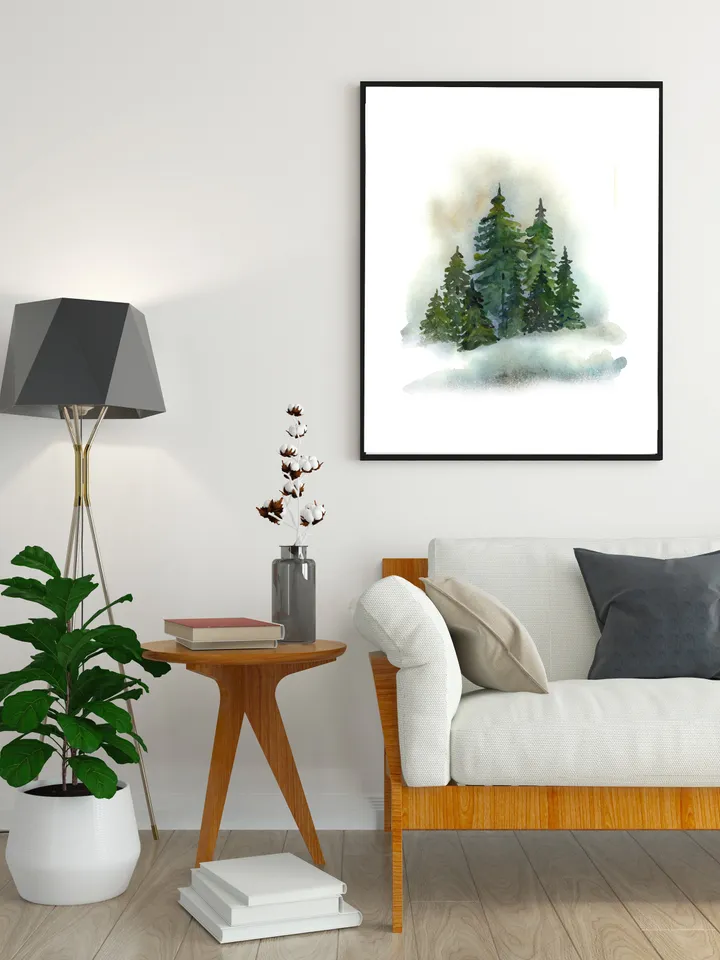 Christmas Tree Print, Christmas Printable Art, Snow Winter Large Poster,Printable Art ,Evergreen Foster, Winter Scene Poster Winter Wall Art