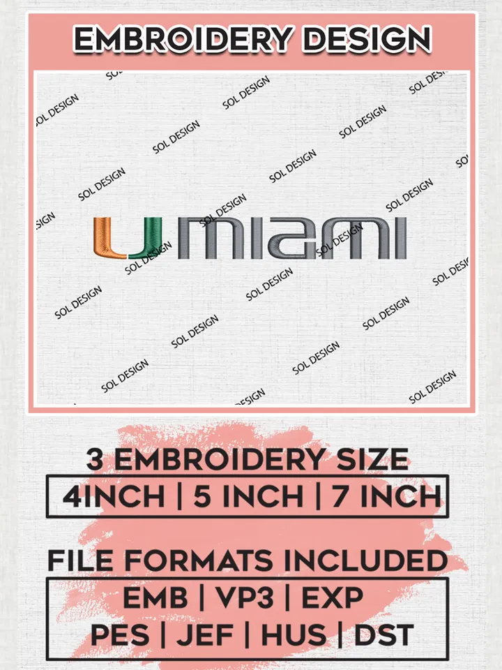 NCAA Miami Team Wordmark Logo embroidery designs, NCAA Miami Hurricanes Logo Machine embroidery designs, NCAA Team Logo embroidery designs, NCAA Game Day Machine embroidery designs, Digital Download