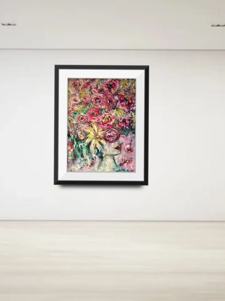 Pink wisdom-fantasy woman in flowers,womanoriginal oil painting,impasto painting,unique canvas art,original artwork,fantasy woman in roses.