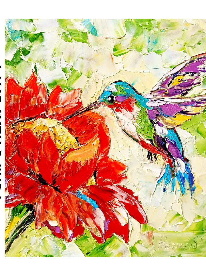 Hummingbird Painting Birds Original Art Christmas Gifts Animal Artwork Hummingbird Impasto Oil Wall Art Personalized Gifts by ArtProkopaloSv