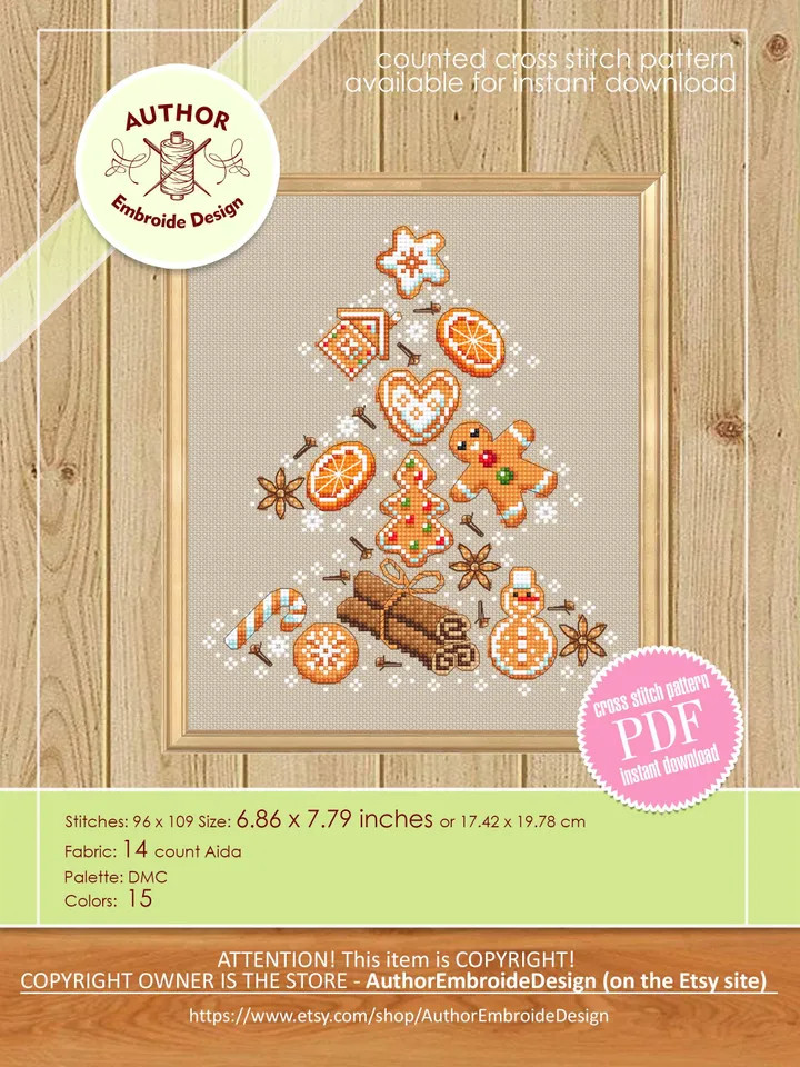 Christmas gingerbread cross stitch pattern PDF download Christmas tree cross stitch chart, Christmas sugar and spice pattern digital #N154