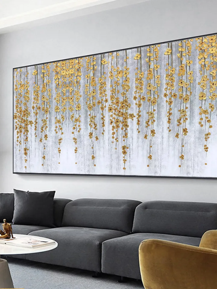 Abstract Gold Flower Painting On Canvas Large Original Gold Foil Painting Modern Landscape Acrylic Painting Living Room Wall Art Home Dcoer