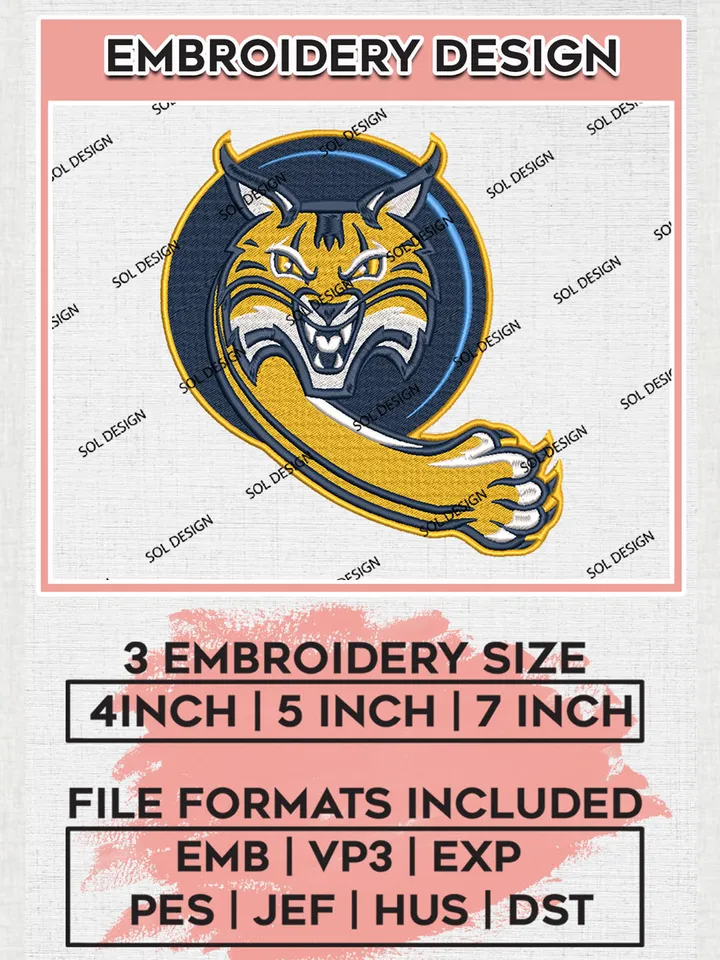 Quinnipiac Bobcats Team Mascot Logo embroidery designs, NCAA Quinnipiac Bobcats Logo Machine embroidery designs, NCAA Team Logo embroidery designs, NCAA Game Day Machine embroidery designs, Digital Download