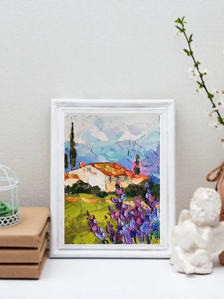 Toscana Painting Lavender Field Original Art Wall Decor Oil Painting by Verafe