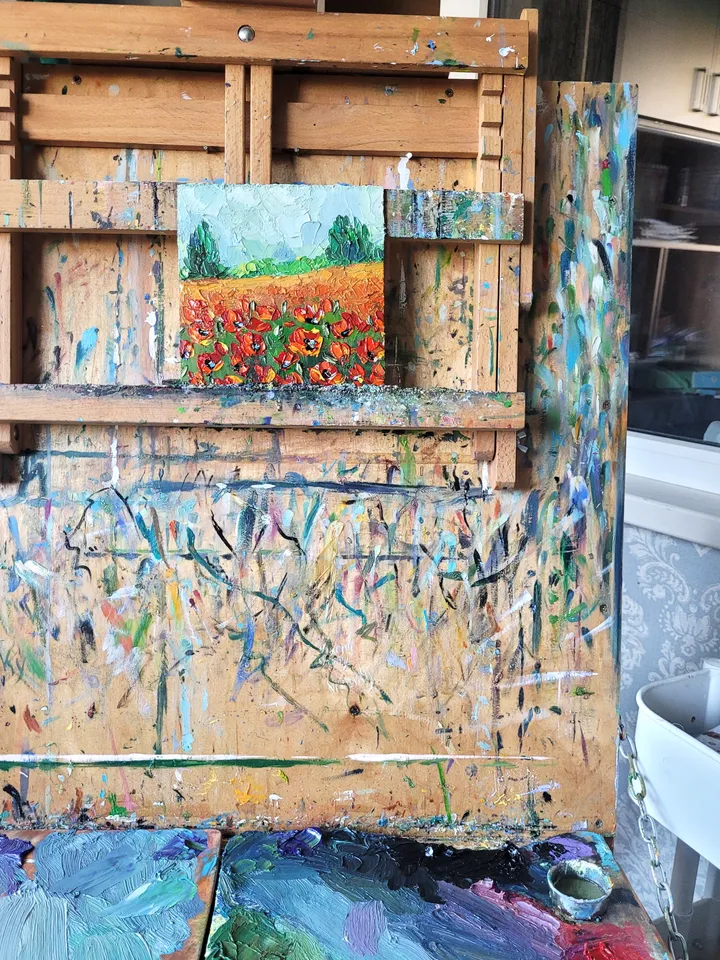Poppy Field Painting Meadow Painting Original Impasto Oil Painting 6x6 Wildflower Landscape Painting Tuscany Painting Wall Decor Gift by ArtFromVictoria