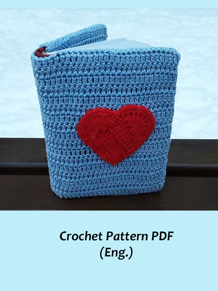 Crochet Book Cover Pattern in English, vintage book cover tutorial Pattern, crochet book folder, crochet book case, book cover crochet pattern easy, crochet book cover design with Heart, crochet cover for Diary, Digital Download PDF
