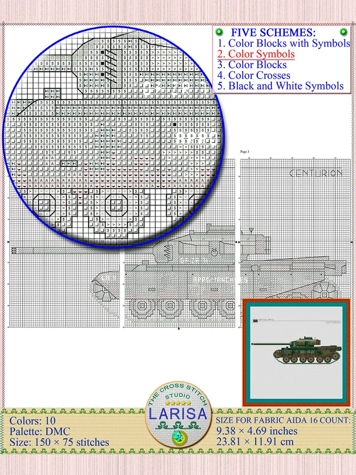Centurion Tank Cross Stitch Pattern | Main Battle Tank Centurion | British Tank Centurion Chart