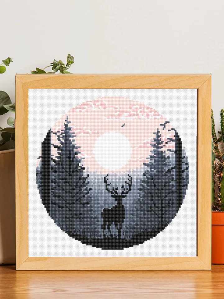 Nature landscape cross stitch pattern PDF download Deer cross stitch chart, Simple cross stitch beginner, Forest sunset digital pattern #L74