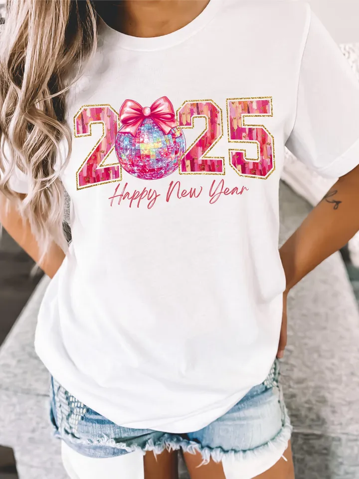 Happy New Year 2025 Png, Pink Coquette Bow Png, Retro New Years Png, Glitter Disco Ball Png, New Year New Me Png, Varsity Png, Brushstroke