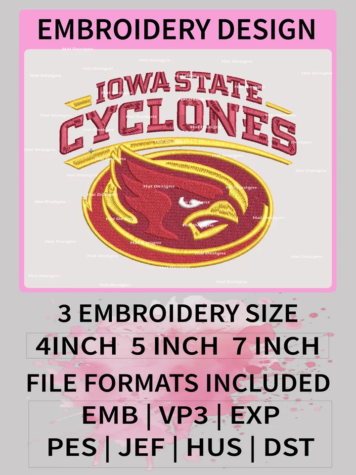 NCAA Iowa State Cyclones Embroidery Designs, NCAA Logo Machine Embroidery Files, College Team Embroidery Patterns