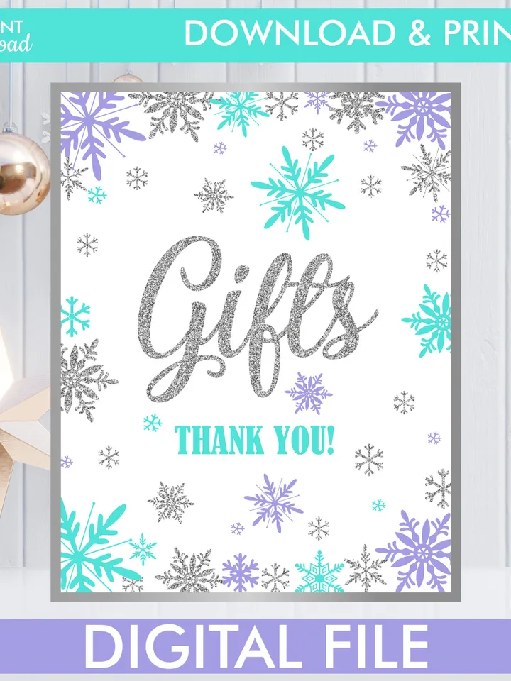 Winter Onederland Signs, Winter Onederland Birthday Girl Decorations, Purple Teal Snowflakes First Birthday Decorations Instant Download