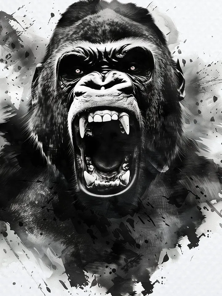 16 Angry Gorilla PNG Clipart, black and white Gorillas sublimation, Printable Watercolor Gorilla, Paper craft, junk journals