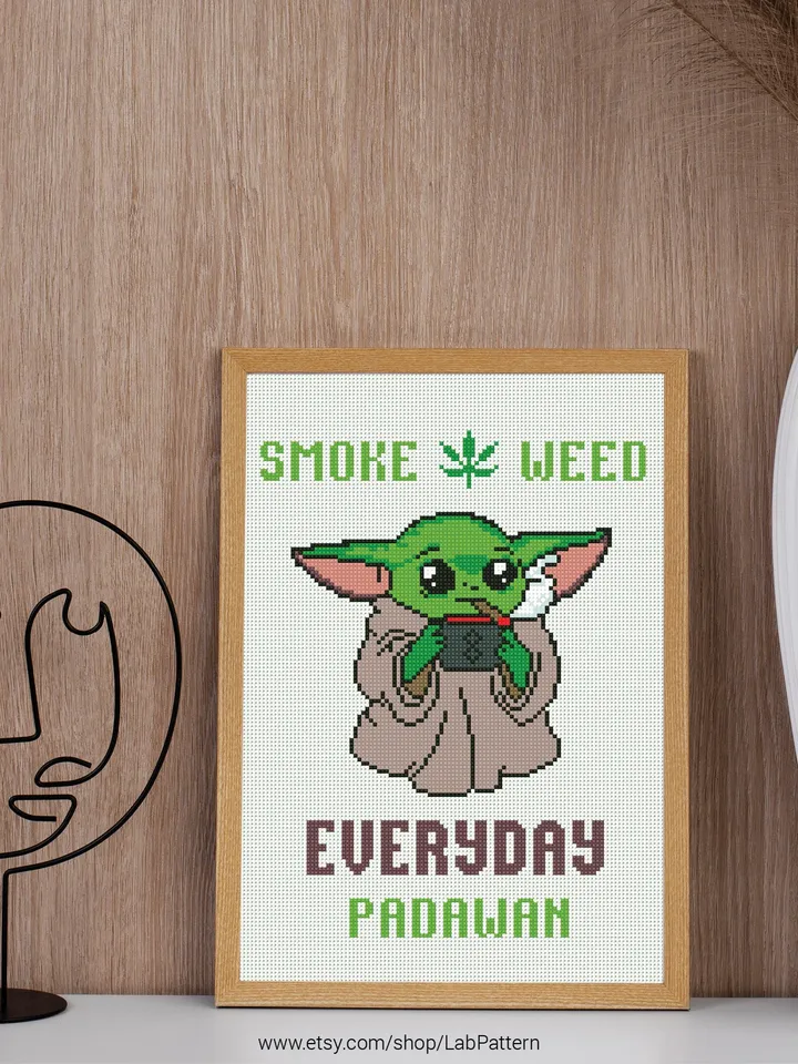 Yoda Smoke Weed Cross stitch pattern | Embroidery Pattern | Instant Download | Embroidery Designs