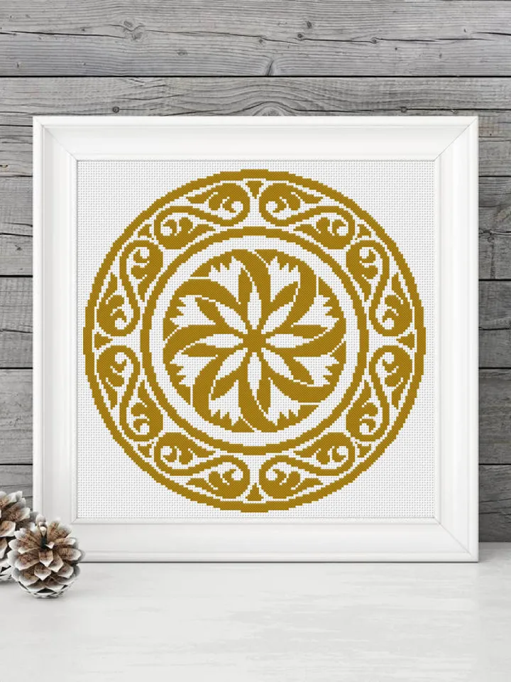 Mandala ornament cross stitch pattern download PDF, Monochrome cross stitch chart, Mandala pattern digital PDF, Modern beginner stitch #M127