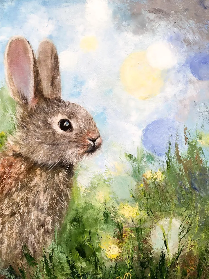 Rabbit Oil Painting Original Animal Painting Bunny Painting Hare Wall Art
