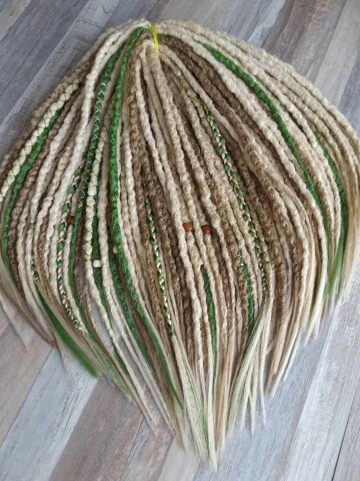 Boho Blonde Herbal Green Dread Extensions Mixed Braid Set Single or Double Ended SE DE for Custom Styling Hippie Goddess Volume Texture