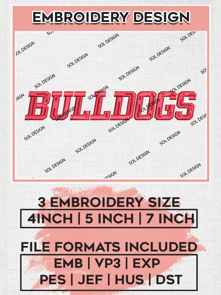 NCAA Bulldogs Football Team Word Logo Embroidery Design Files, NCAA Fresno State Bulldogs Machine Embroidery, NCAA Teams, 3 sizes, NCAA Machine embroidery designs, Digital Download
