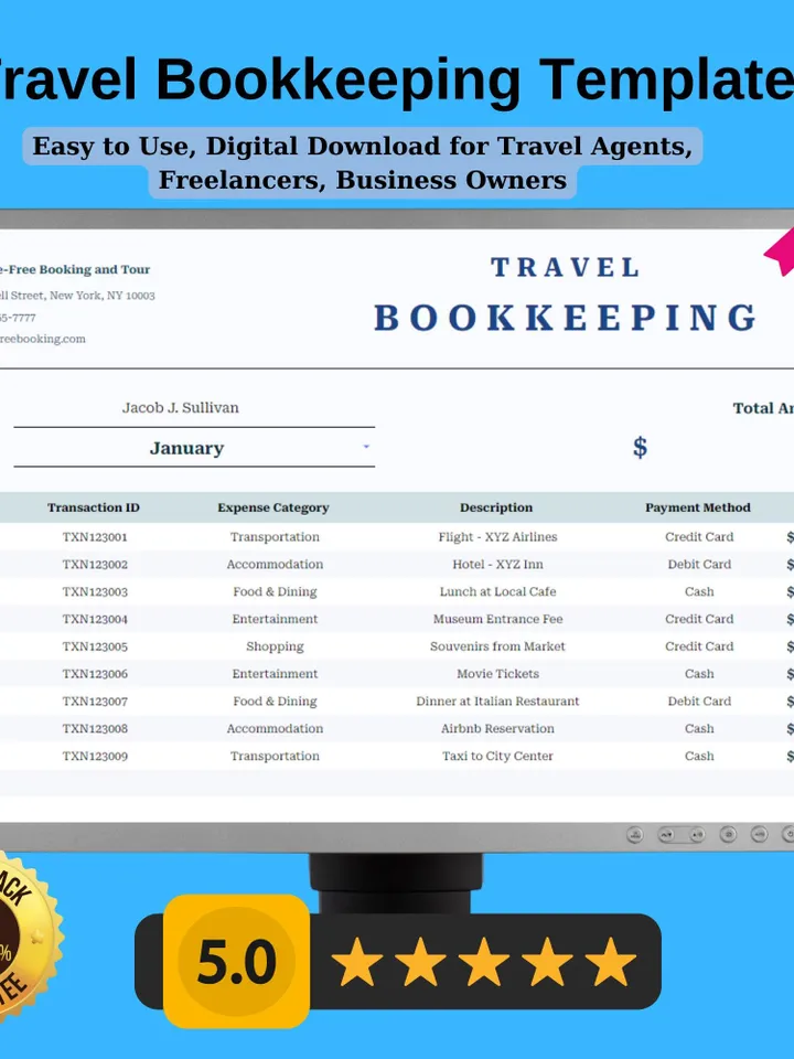 Travel Bookkeeping Template, Editable Google Sheets, Easy to Use, Digital Download for Travel Agents, Freelancers, Business Owners