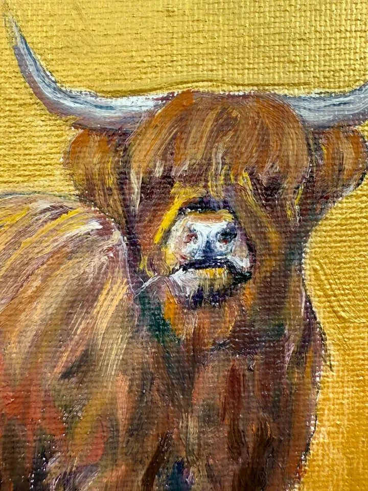 Cow Original Painting On Canvas Farm Art Animal Painting Small Oil Painting Pastoral Art Cottagecore Wall Art Caw Art Farm Decor