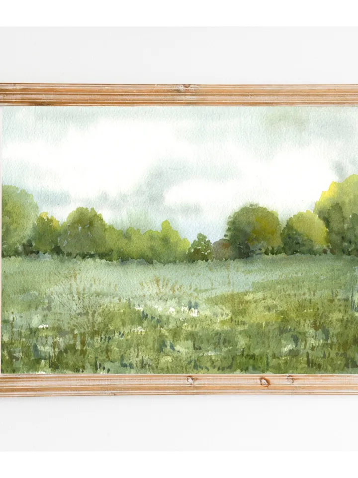 Neutral Landscape Watercolor Painting, Vintage Field Print, Country Landscape, Farmhouse Landscape, Home Decor Gift, Impressionist Art Print