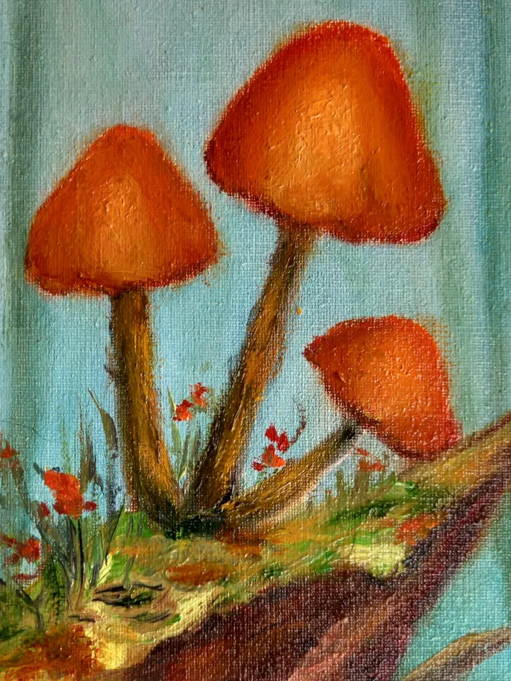 Mushrooms original oil painting 10x15 cm in a frame