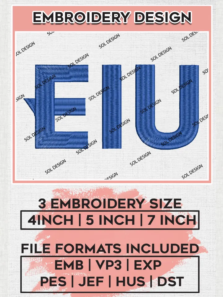 EIU Panthers College Team Letter Logo Embroidery Design Files, NCAA Eastern Illinois Panthers Machine Embroidery, NCAA Teams, 3 sizes, NCAA Machine embroidery designs, Digital Download