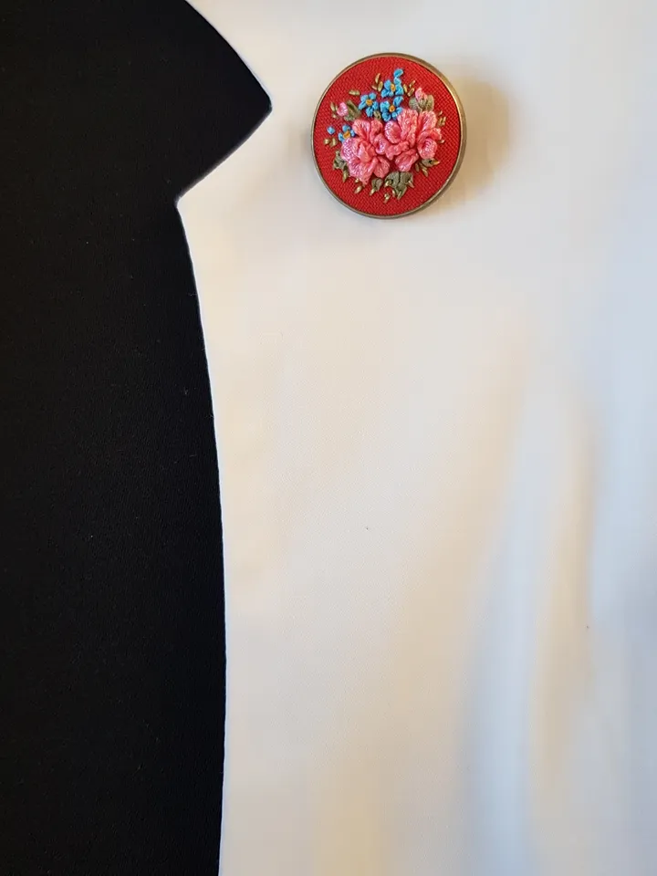 Ribbon embroidered brooch for her, hand embroidery jewelry