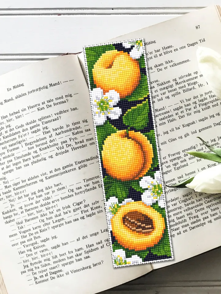 Apricot bookmark cross stitch pattern download PDF Summer fruit cross stitch chart, Digital bookmark pattern PDF, Floral bookmark #B151