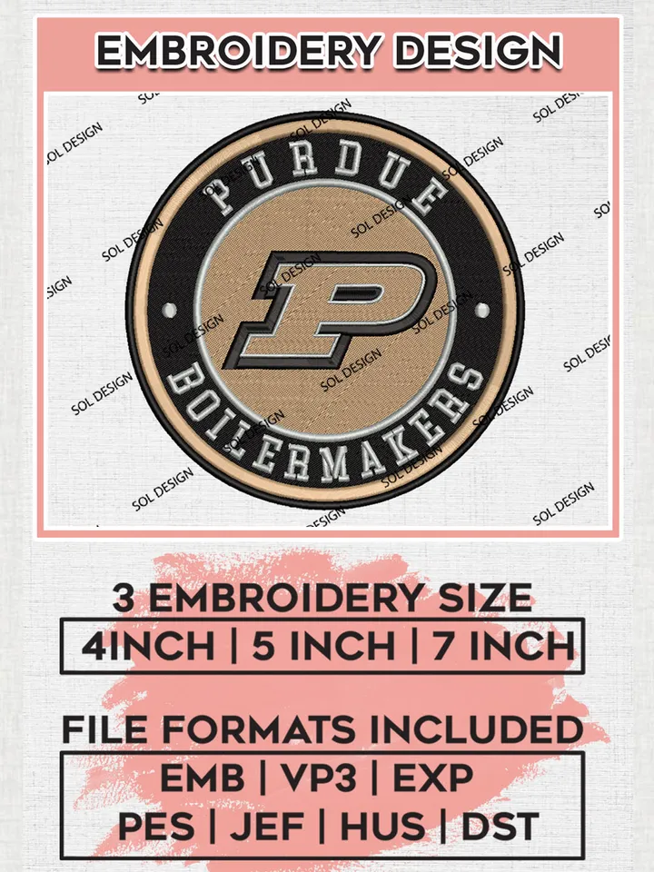 NCAA Purdue Boilermakers Round Logo Embroidery, NCAA Purdue Boilermakers Logo Embroidery files, NCAA Teams, Machine embroidery designs, Digital Download