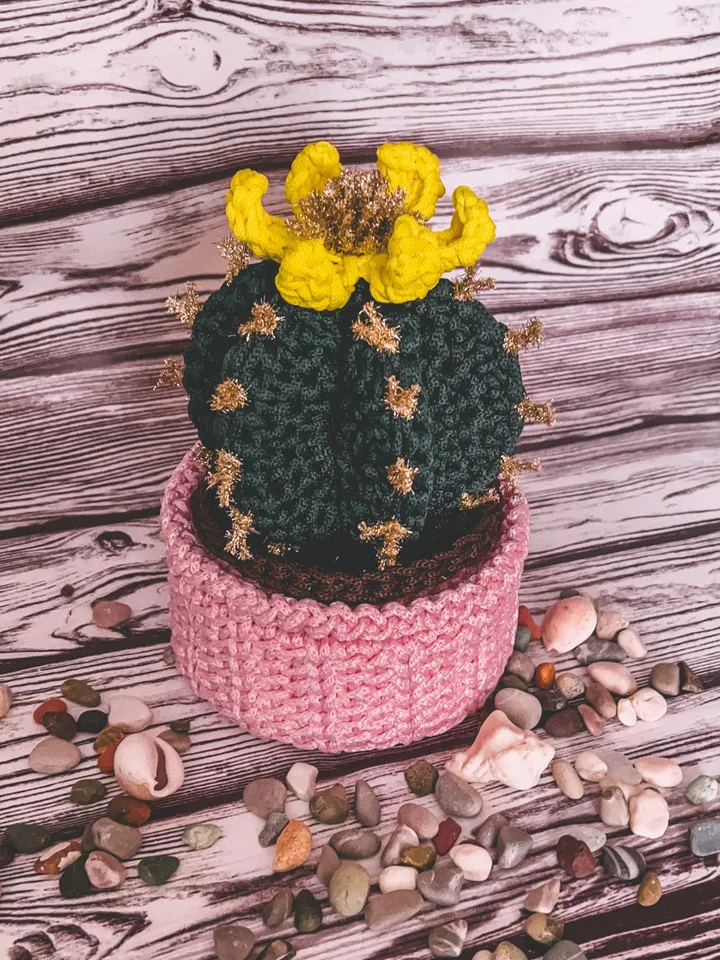 Easter basket cactus crochet pattern PDF, basket with lid, central table ornament, fireplace decoration, digital instant download