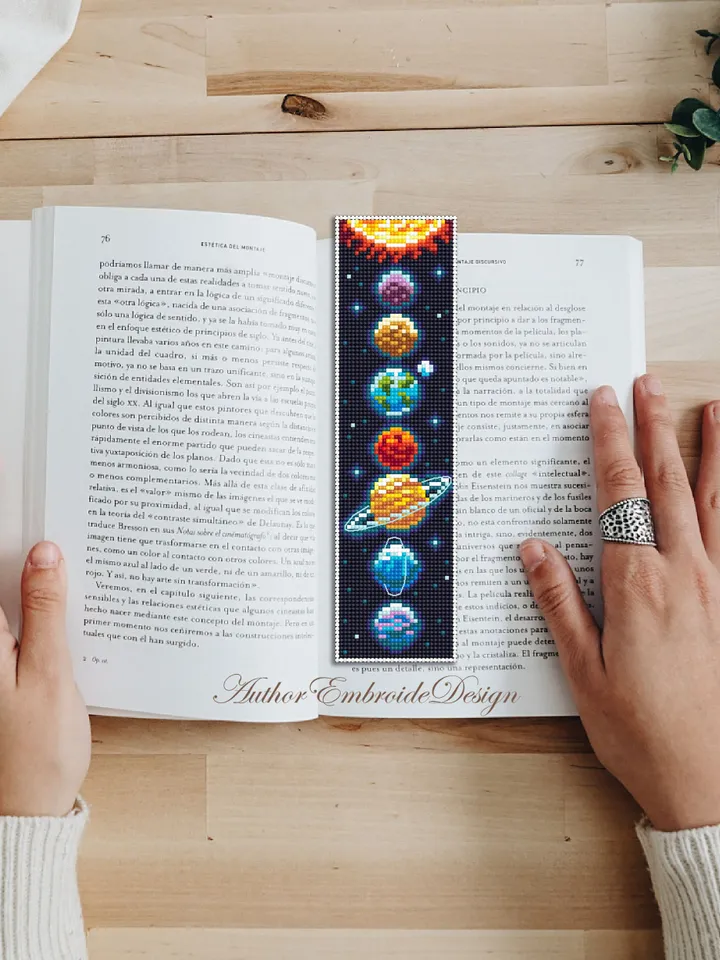 Solar system bookmark cross stitch pattern PDF download Planets cross stitch chart, Space bookmark pattern digital PDF, Cosmos Galaxy #B328
