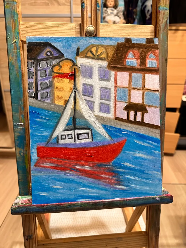 Oil Painting Netherlands Amsterdam Canal Boat Trip Cityscape     Countries Travel Vacation Cardboard 10x8 inches 25x20 cm New Wall Decor