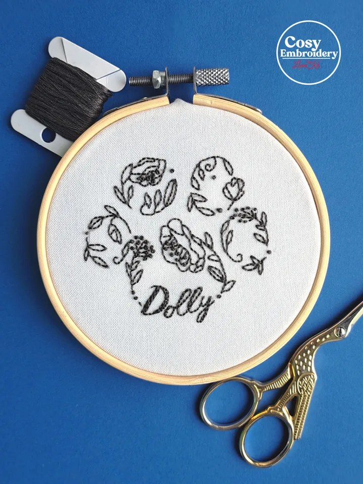Personalized Pet Paw Embroidery Pattern Custom Dog Cat Name Design Step-by-Step Beginner Friendly PDF Tutorial DIY Unique Hoop Art