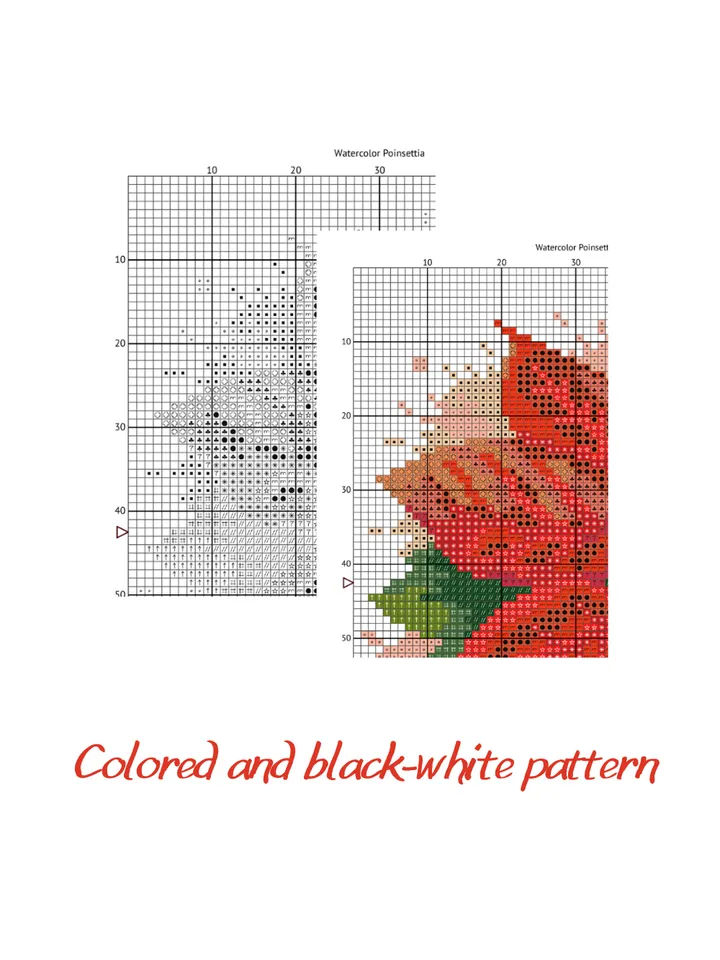 Cross Stitch Pattern PDF – Watercolor Poinsettia Christmas Flower – Instant Download