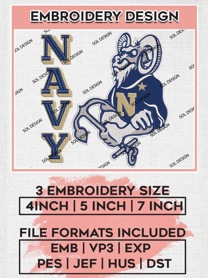 NCAA Navy College Team Word Mascot Logo Embroidery Design Files, NCAA Navy Midshipmen Machine Embroidery, NCAA Teams, 3 sizes, NCAA Machine embroidery designs, Digital Download