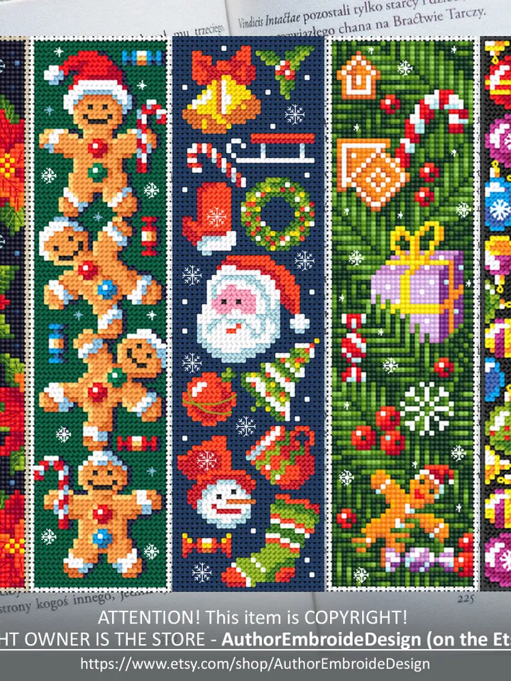 Bookmark set Christmas cross stitch pattern download PDF Holiday handmade bookmark pattern digital PDF, New Year, Christmas embroidery #B237