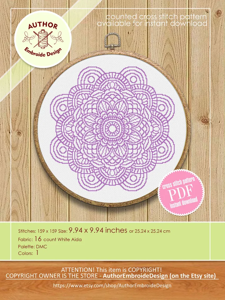 Flower mandala cross stitch pattern PDF download Mandala ornament cross stitch chart, Floral mandala pattern digital PDF, Mandala art #M237