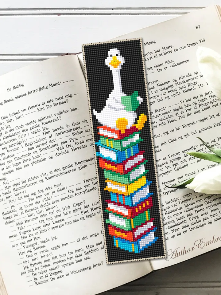 Funny bookmark cross stitch pattern PDF download Goose cross stitch chart, Kids bookmark pattern digital PDF, Book accessories #B332